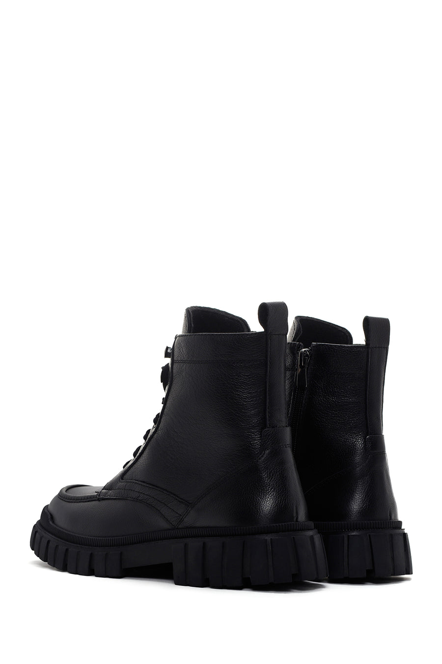 Men's Black Zippered Leather Combat Boots