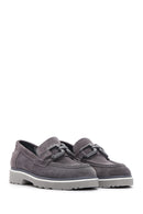 Women's Gray Suede Leather Buckle Loafer | Derimod