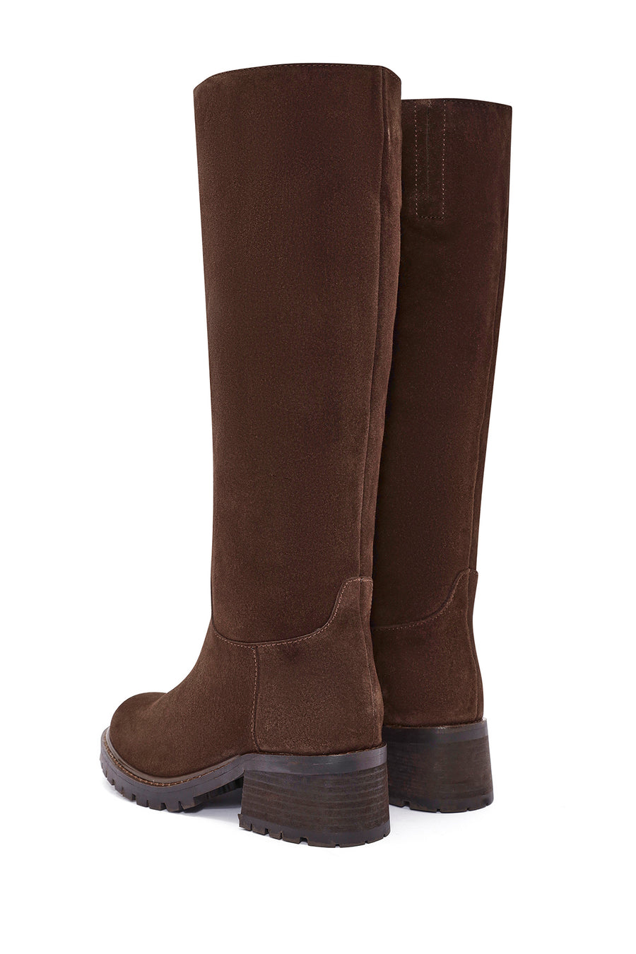 Women's Brown Chunky Heel Suede Leather Boots