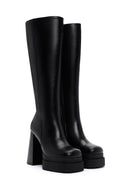 Women's Black Leather Platform High Heel Boots | Derimod