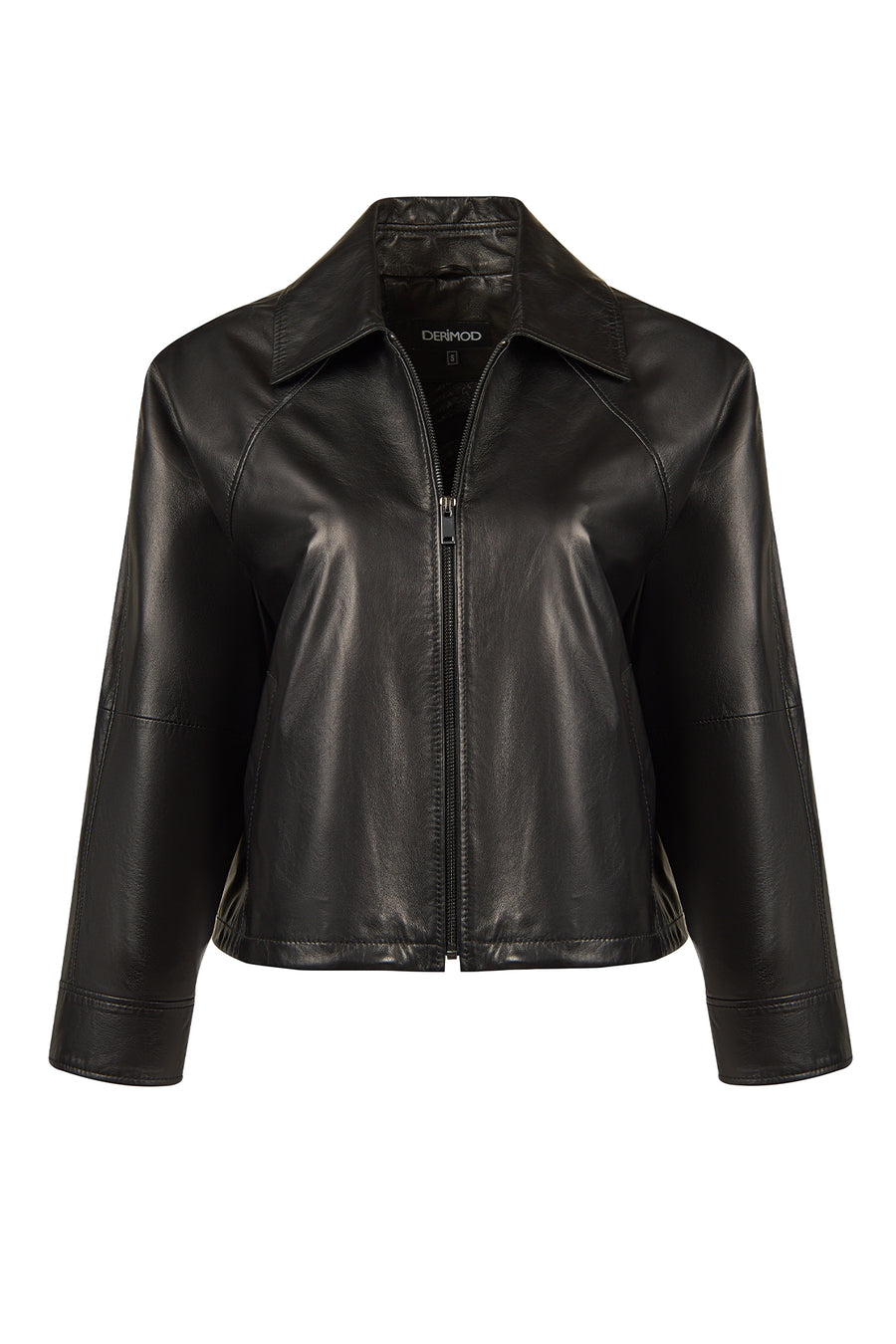Miami Woman Black Oversize Short Leather Jacket