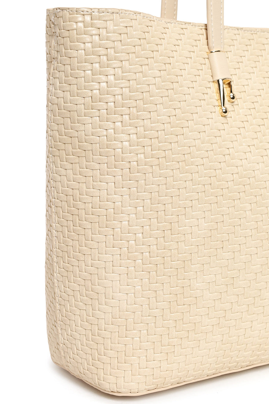 Woman Cream Long-Strap Braided Shoulder Bag