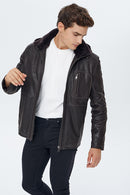 Haaland Men's Brown Hooded Fur Leather Jacket | Derimod