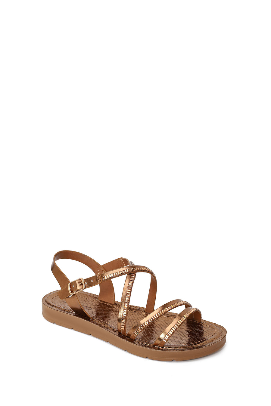 Woman Bronze Ankle Buckle Jeweled Sandal