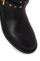 Woman Black Leather Biker Boots | Derimod