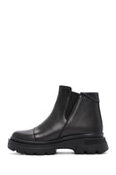 Women's Black Leather Zippered Comfort Boots | Derimod