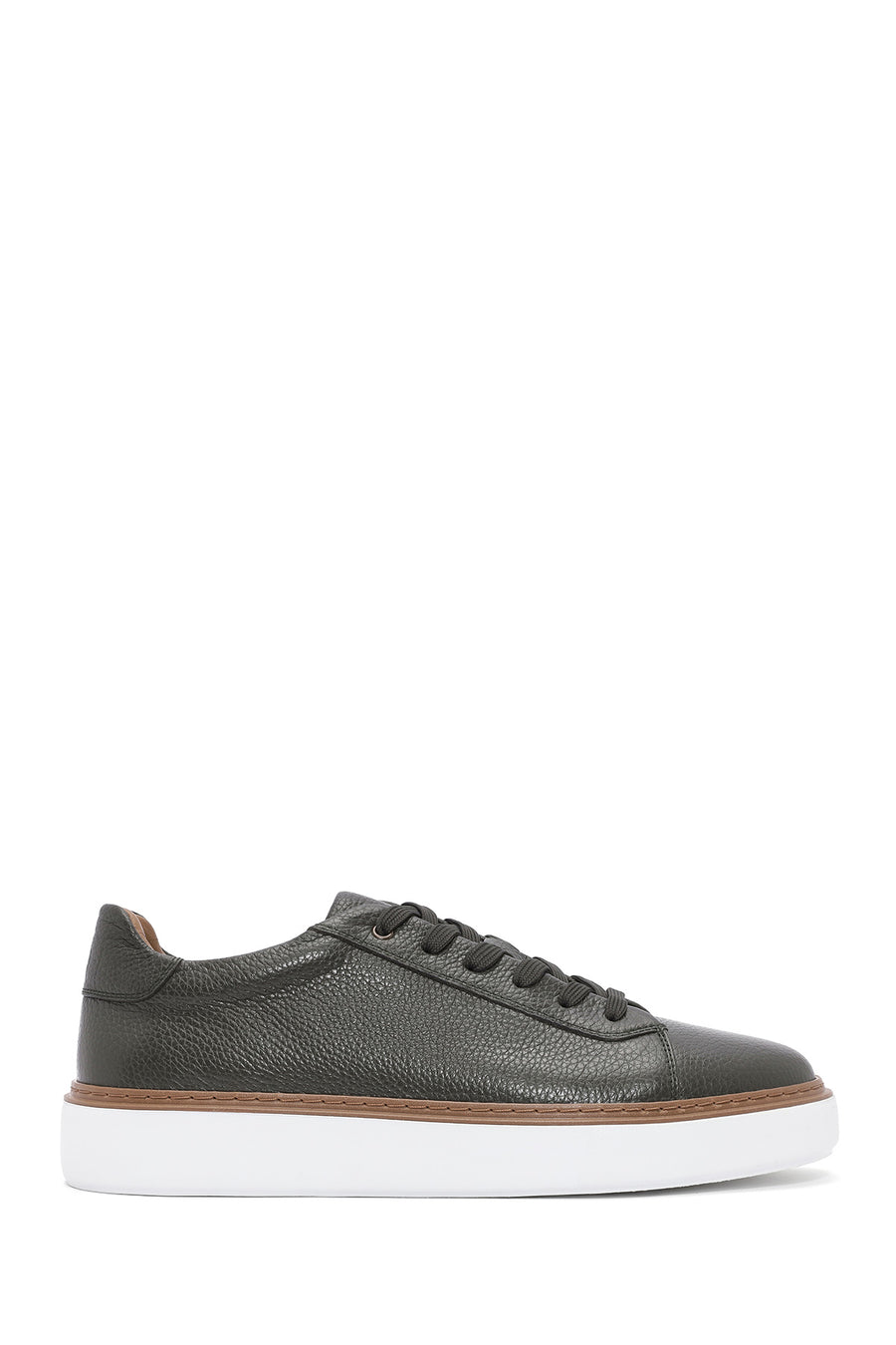 Erkek Haki Bağcıklı Deri Sneaker