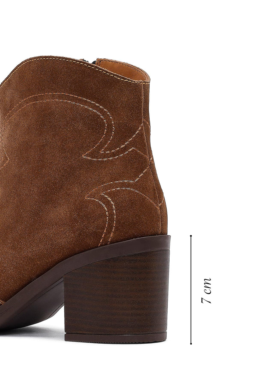 Woman Tan Suede Chunky Heel Leather Cowboy Boots