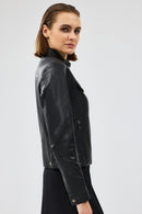 Gigi Women's Black Short Leather Jacket | Derimod