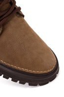 Male Beige Zip Closure Thick-Soled Nubuck Leather Boots | Derimod