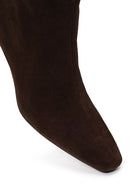 Woman Brown Zip Closure Chunky-Heeled Suede Leather Boots | Derimod