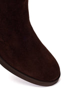 Woman Brown Zip Closure Chunky Heeled Suede Boots | Derimod