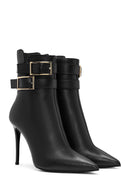 Women's Black Thin Heel Zippered Leather Boots | Derimod