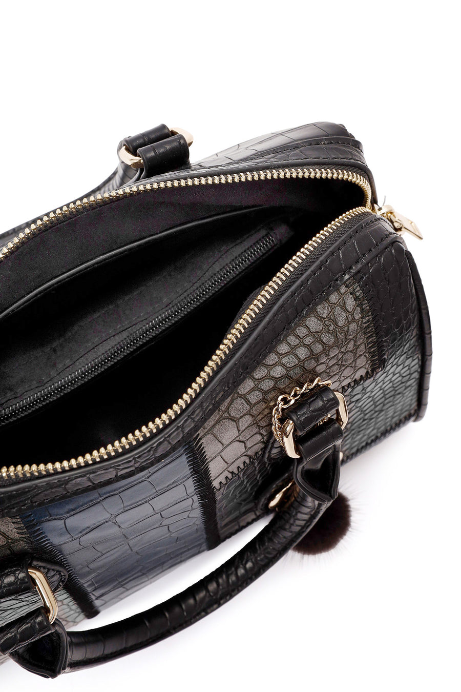 Women's Black Long Strap Handbag with Accessory Detail