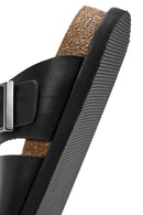 Women's Black Buckle Leather Slippers | Derimod