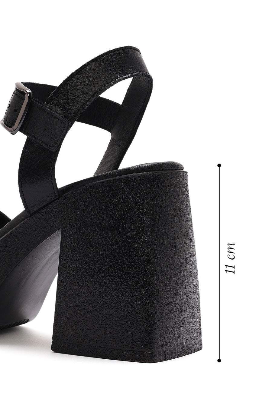 Women's Black Ankle Buckle Platform Chunky High Heel Leather Sandals