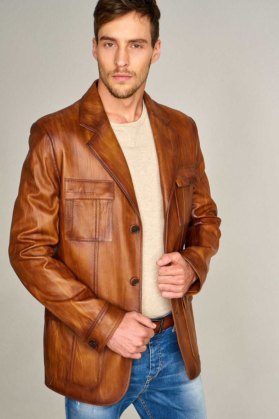 Kevin Men's Camel Blazer Leather Jacket 16WGD6154NC | Derimod