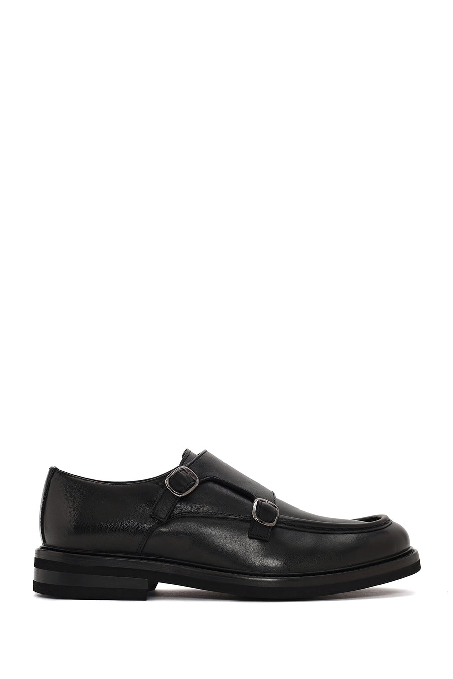 Male Black Double-Buckle Leather Casual Shoes WM820006DV | Derimod