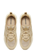 Woman Beige Thick-Soled Lace-Up Sneakers | Derimod