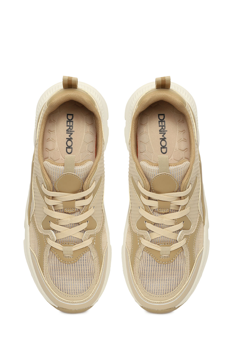 Woman Beige Thick-Soled Lace-Up Sneakers