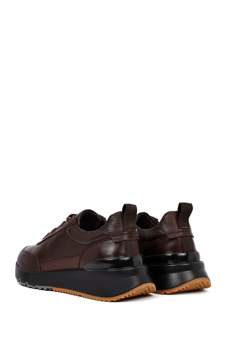 Men's Brown Lace-Up Thick-Soled Leather Sneaker