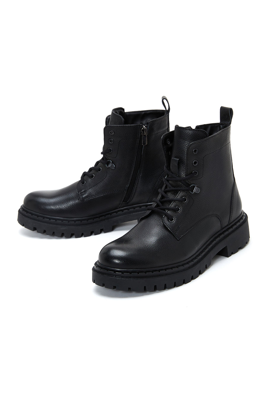 Men's Black Leather Zippered Casual Boots