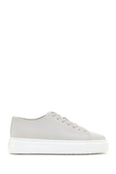 Men's White Lace-up Thick-Sole Leather Sneaker | Derimod