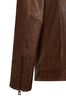 Luka Male Brown Slim-Fit Leather Jacket | Derimod