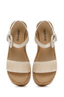 Women's Beige Leather Sandals | Derimod