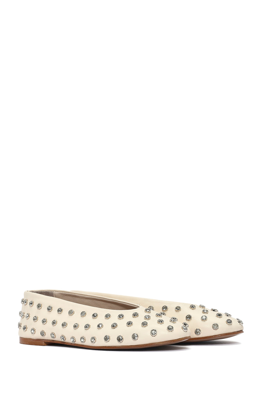 Women's Cream Stoned Ballerinas