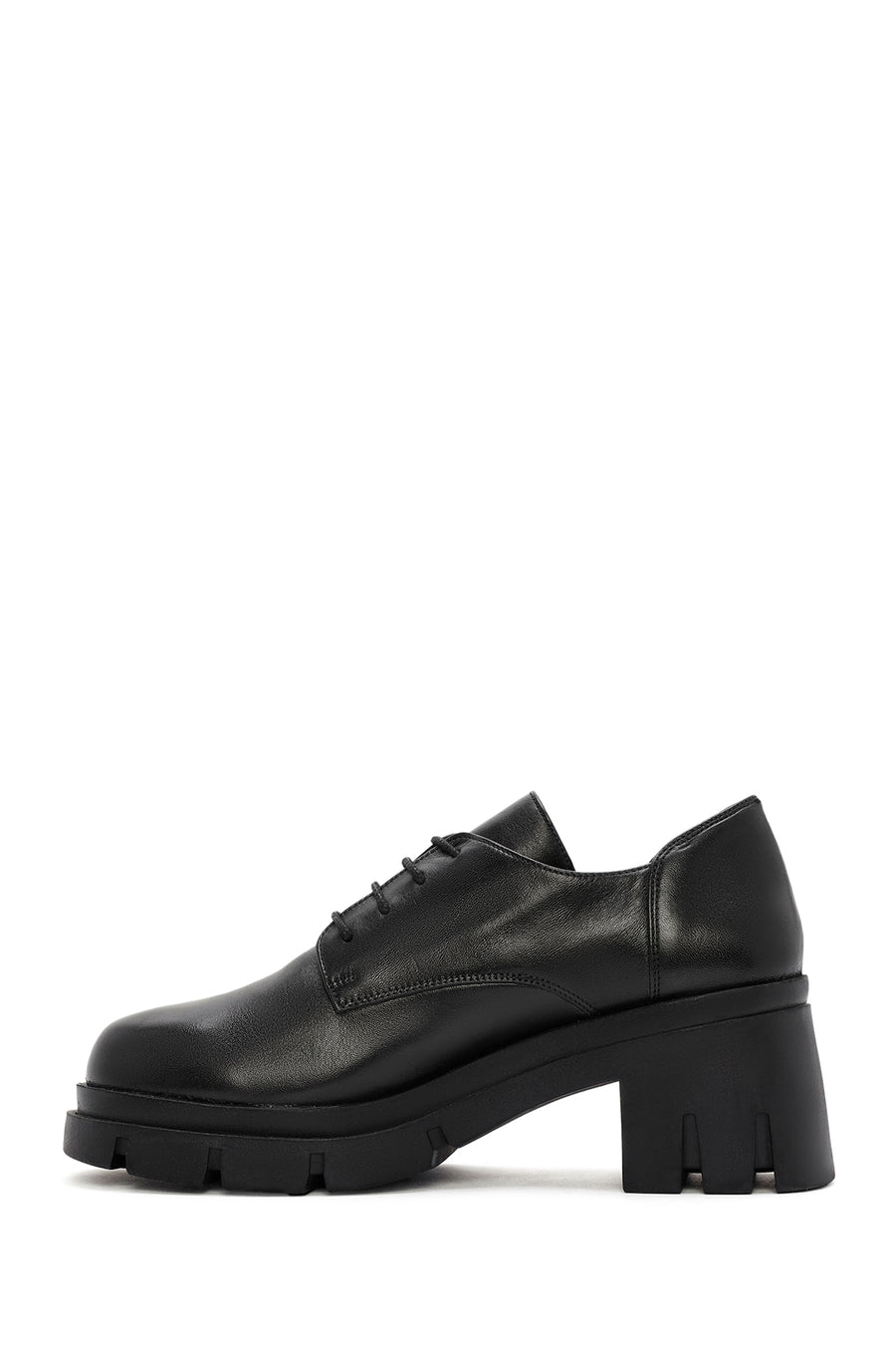 Women's Black Lace-Up Thick Heel Leather Masculine Classic Shoes