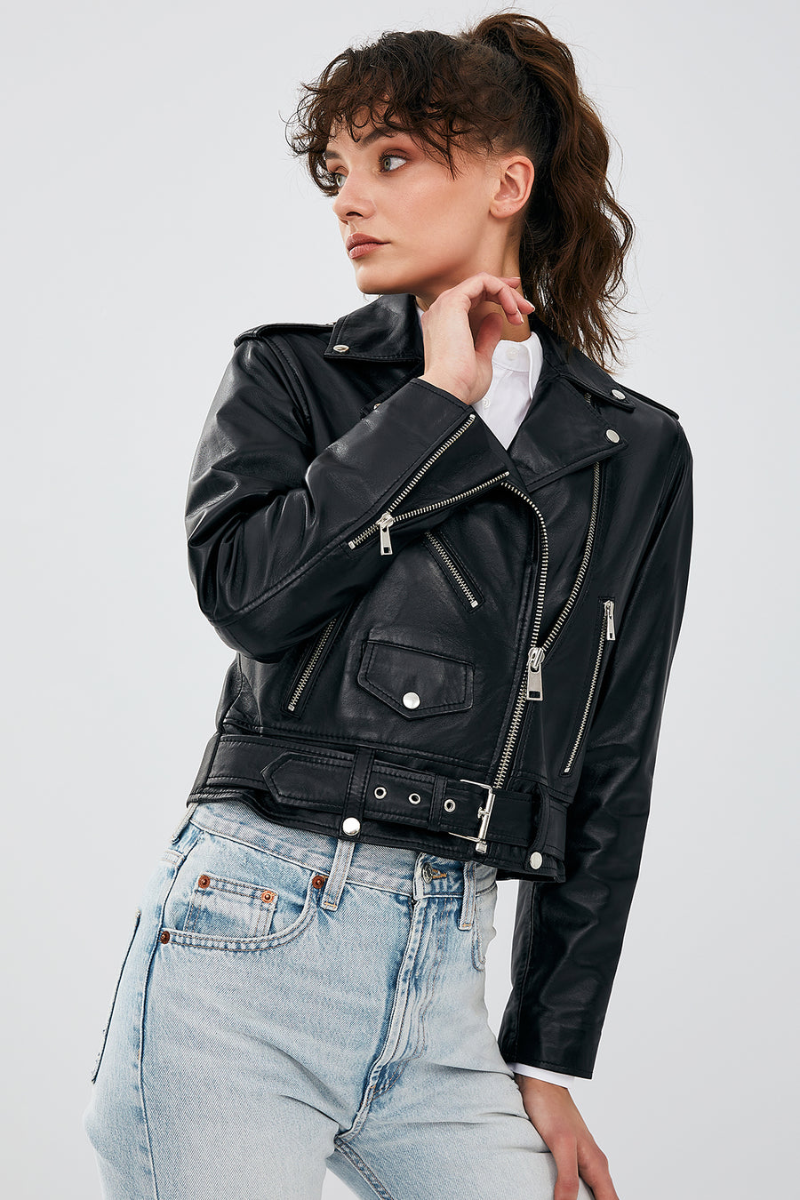Newage Women's Black Slim-Fit Biker Leather Jacket