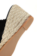Women's Black Wedge Heeled Suede Leather Espadrille Slippers | Derimod