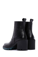 Women's Black Leather Zippered Heeled Boots | Derimod