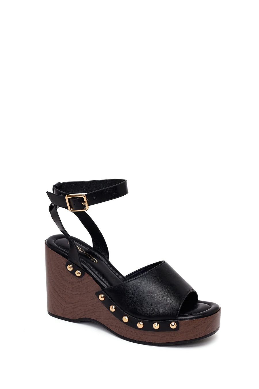 Woman Black Ankle-Buckle Wedge Sandal