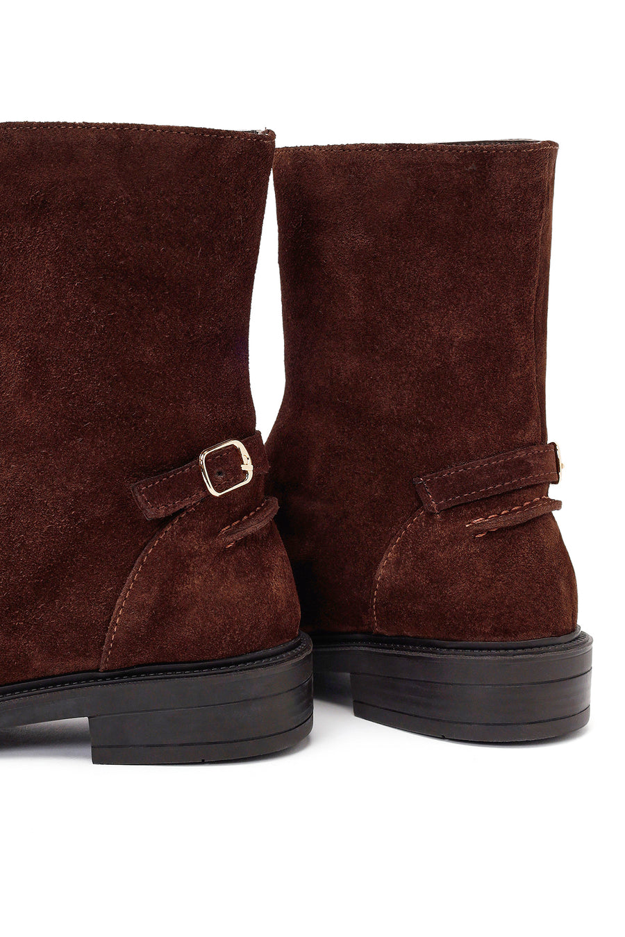 Woman Brown Buckled Suede Boots