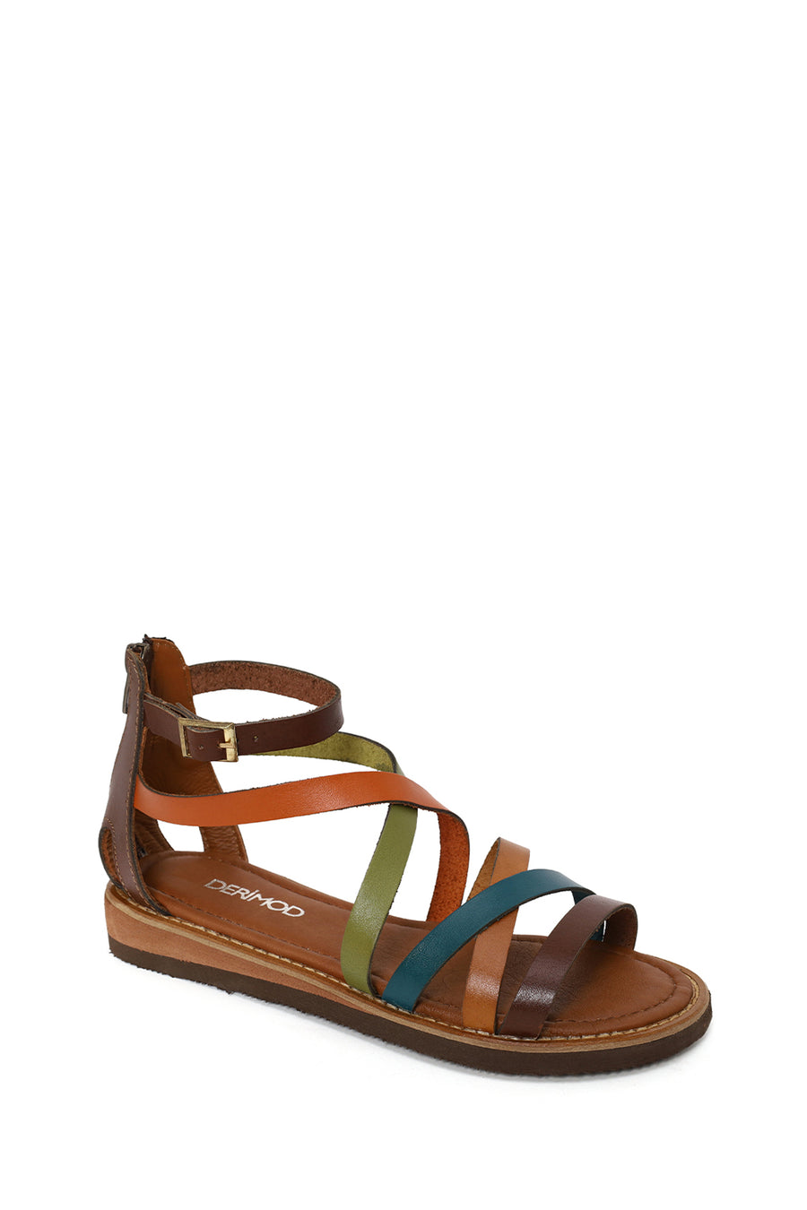 Woman Multicolor Ankle-Buckle Leather Bodrum Sandal