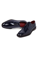 Men's Navy Blue Lace-up Patent Leather Classic Shoes | Derimod