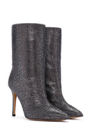 Women's Anthracite Stone Thin Heeled Leather Boots | Derimod