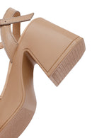 Woman Beige Ankle Buckle Thick Heel Platform Leather Sandals | Derimod