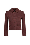 Cassandra Woman Burgundy Slim-Fit Suede Leather Jacket | Derimod