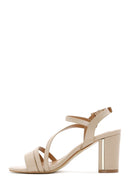 Women's Beige Ankle Strap Heeled Sandals | Derimod