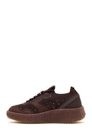 Derimod Zero Women's Brown Lace-up Thick Sole Rhinestone Fabric Sneaker | Derimod