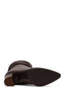 Woman Brown Thick-heeled Leather Boots | Derimod