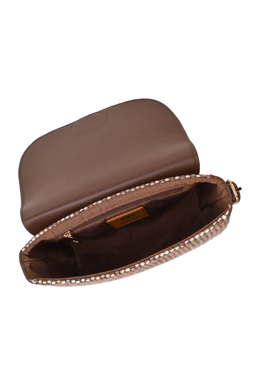 Woman Brown Long-Strap Wicker Crossbody Bag