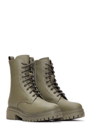 Women's Khaki Leather Boots | Derimod