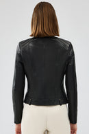 Heidi Women's Black Short Leather Jacket | Derimod