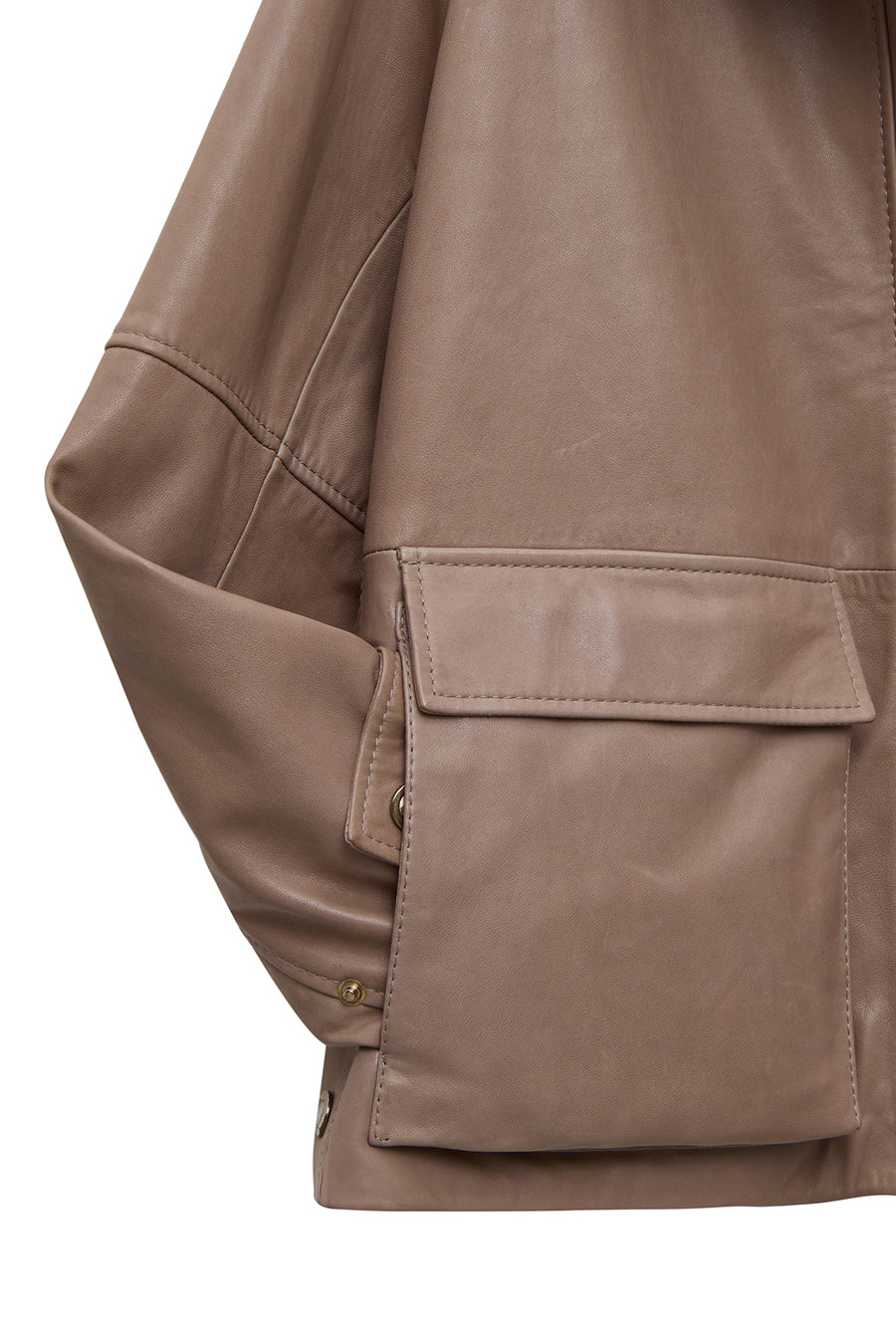 Fancy Women's Beige Round Neck Oversize Leather Jacket