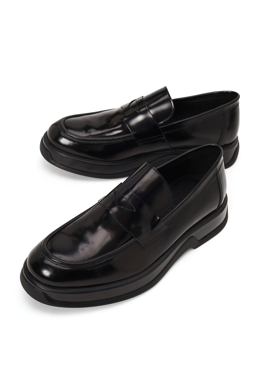 Erkek Siyah Kalın Tabanlı Deri Casual Loafer