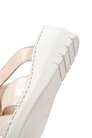 Women's Beige Leather Wedge Heel Comfort Slippers | Derimod